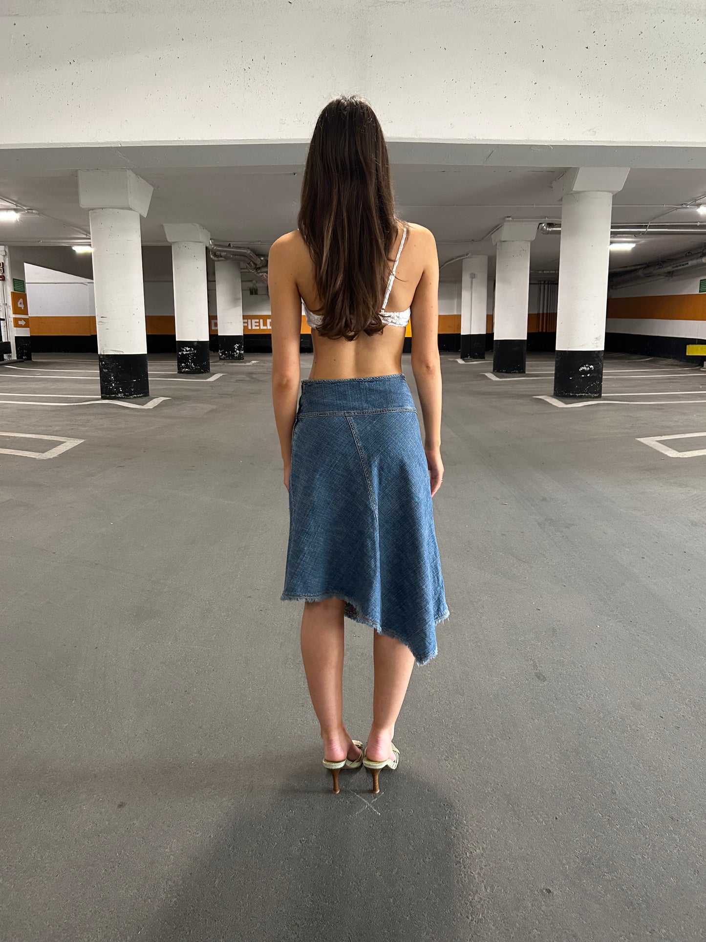 Embroidered Denim Midi Skirt