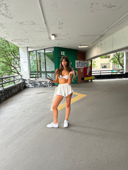 White floral silky shorts