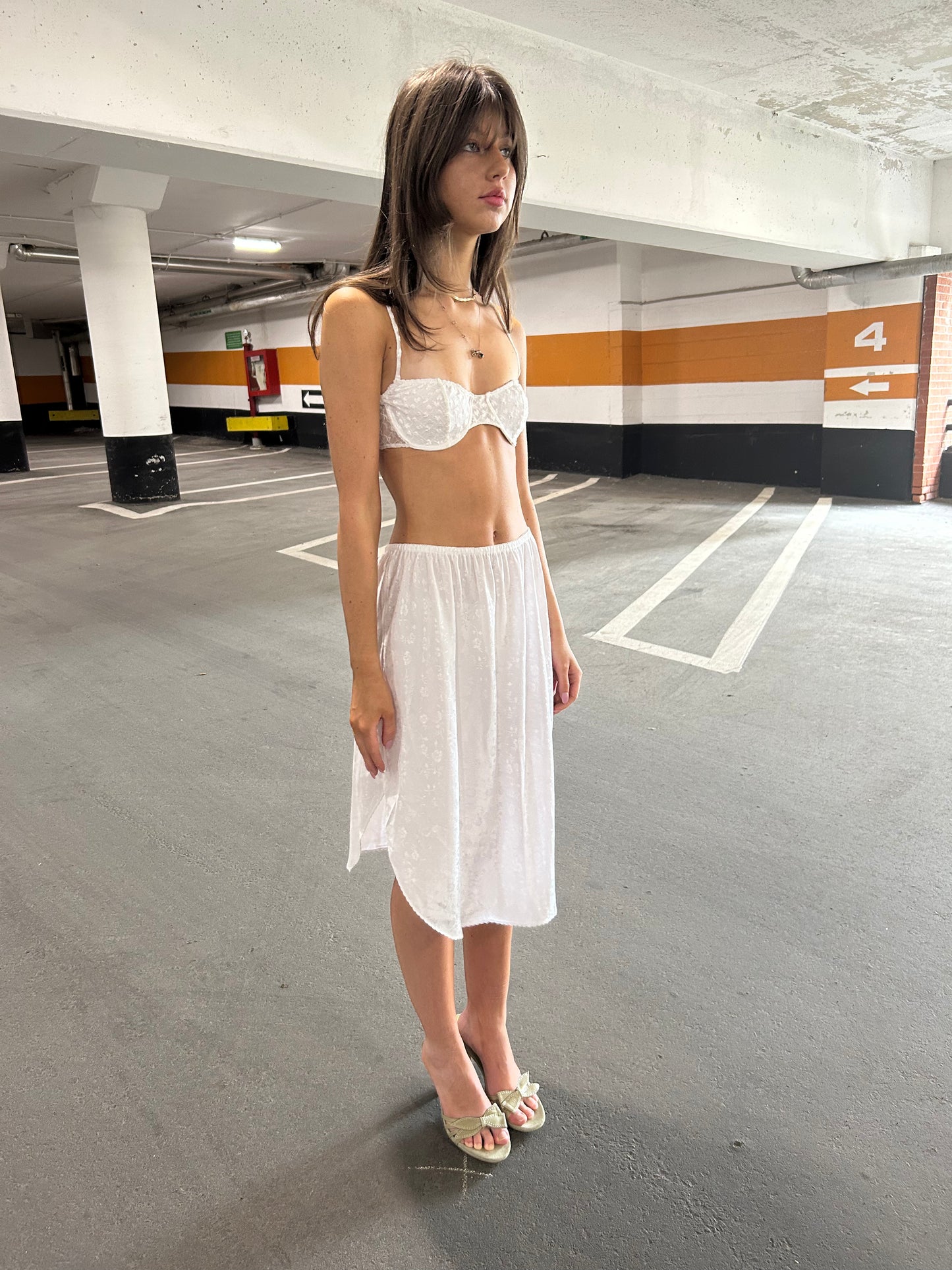 White Floral Slip Skirt