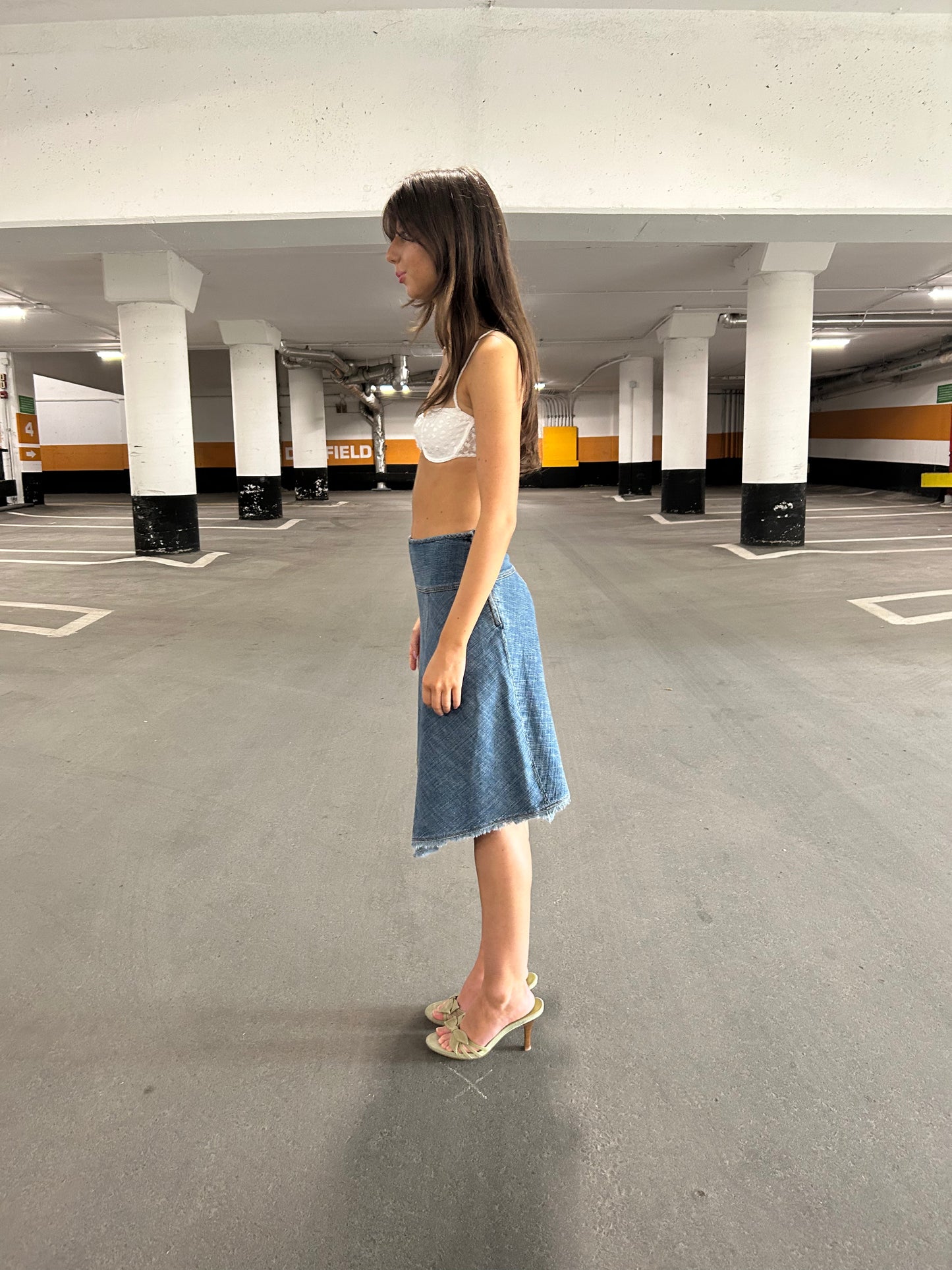 Embroidered Denim Midi Skirt