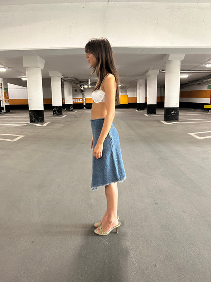 Embroidered Denim Midi Skirt